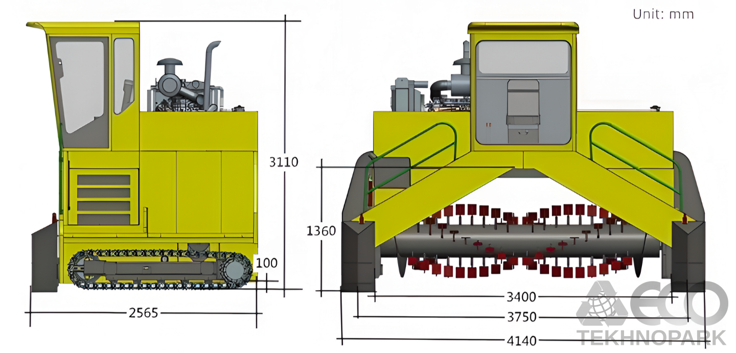 Crawler type compost turner